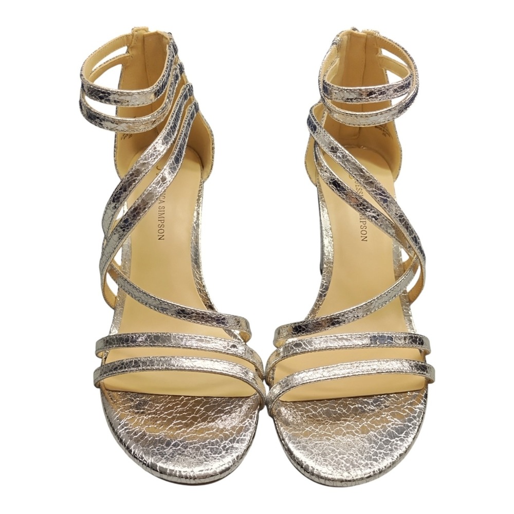 Jessica Simpson Hirrine Heeled Sandals Womens US‎ 8.5M Silver Synthetic Back Zip